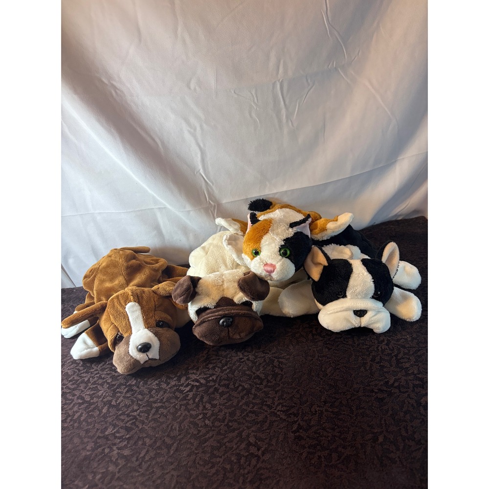 Dream Caltoy‎ Plush Hand Puppet Lot of 4 Cat Dog Bulldog Pug Frenchie Kids Toys